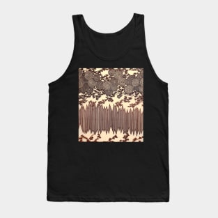 SWIRLS ,LEAVES AND STRIPES Ivory Sepia Brown Geometric Japanese Floral Tank Top